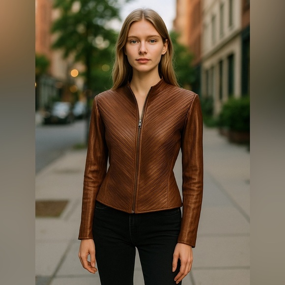Vintage Juliana Collezione Burnished Metallic Lamb Leather Moto jacket sz Small - Picture 1 of 11